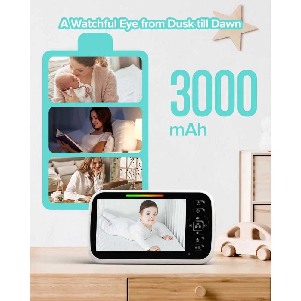 5” Video Baby Monitor With Camera 2 Way Talk Night Vision Temperature Sensor Lullabies & Long Battery Life 9 5” Video Baby Monitor With Camera 2 Way Talk Night Vision Temperature Sensor Lullabies & Long Battery Life - Image 7