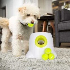 Automatic Ball Launcher For Dogs: Interactive Fetch Machine With 3 Mini Tennis Balls -Home Electronics Store afp hyper fetch the interactive device for dogs 3