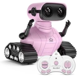 ALLCELE Girls Robot Toy, Rechargeable RC Robot For Kids, LED Eyes & Music, Remote Control, Pink, For Ages 3+