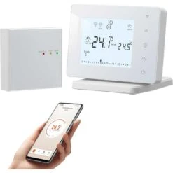 Beok Wireless Thermostat With Receiver, WiFi Smart Control, Alexa & Google Home Compatible, USB Powered, LCD Screen