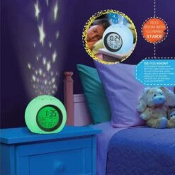 Vibrant 7-Color Changing Alarm Clock With Projector For Kids -Home Electronics Store digital kids alarm clock moon stars 1 3