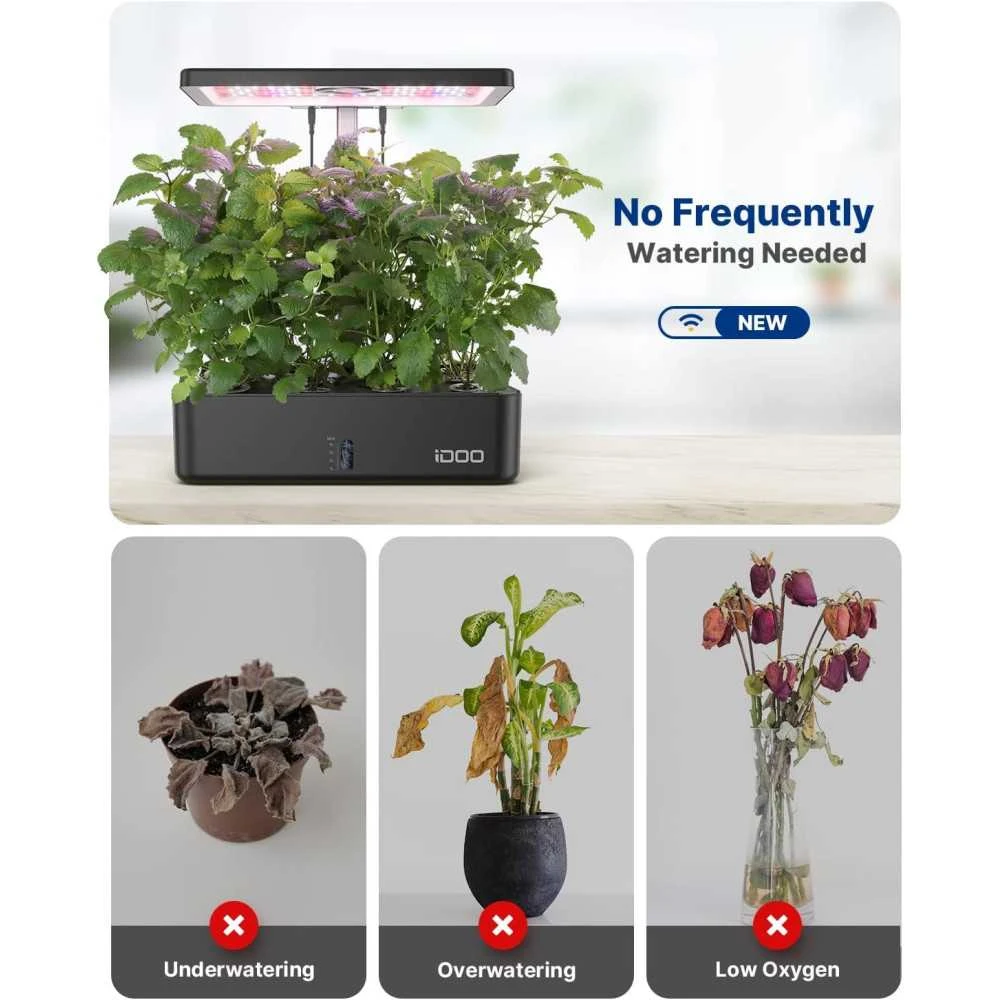 IDOO Hydroponic Garden With 12 Pods, Built-in Fan, LED Light, And 4.5L Tank For Indoor Herbs And Vegetables 10 IDOO Hydroponic Garden With 12 Pods, Built-in Fan, LED Light, And 4.5L Tank For Indoor Herbs And Vegetables - Image 8