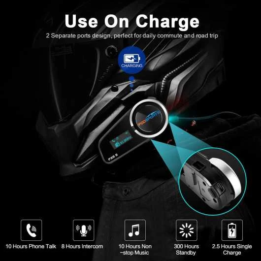 FODSPORTS FX6S Motorcycle Bluetooth Intercom- Waterproof, LED ScreenFODSPORTS FX6S Motorcycle Bluetooth Intercom 5 FODSPORTS FX6S Motorcycle Bluetooth Intercom- Waterproof, LED ScreenFODSPORTS FX6S Motorcycle Bluetooth Intercom - Image 3