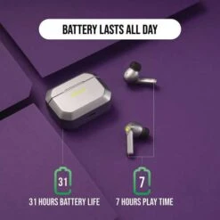 Raycon Everyday Wireless Earbuds - Bluetooth, 32H Playtime, Waterproof, Jet Silver -Home Electronics Store raycon the gaming bluetooth true wireless earbuds with built in mic 6