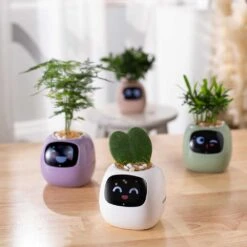 Smart Pet Planter With Emojis & Gesture Interactions Indoor Gardening Companion For Easy Plant Care & Desk Setup