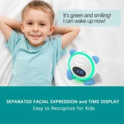 Windflyer Kids Alarm Clock: Fun Expressions, Night Light & Sleep Trainer -Home Electronics Store windflyer sleep training clock with night light blue 2