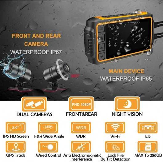 ZOMFOM Waterproof Motorcycle Dash Cam - Dual 1080p, GPS, Wi-Fi, G-Sensor 4 ZOMFOM Waterproof Motorcycle Dash Cam - Dual 1080p, GPS, Wi-Fi, G-Sensor - Image 2