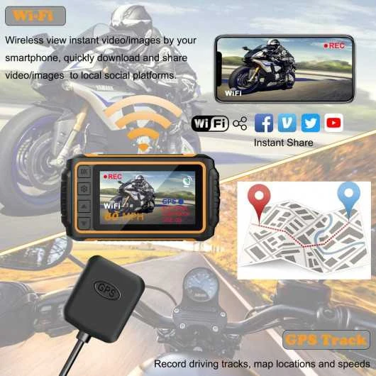 ZOMFOM Waterproof Motorcycle Dash Cam - Dual 1080p, GPS, Wi-Fi, G-Sensor 6 ZOMFOM Waterproof Motorcycle Dash Cam - Dual 1080p, GPS, Wi-Fi, G-Sensor - Image 4